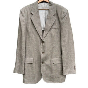 Banana Republic 100% Linen Blazer Sports Coat. Micro Houndstooth. Tan/Blue 42L